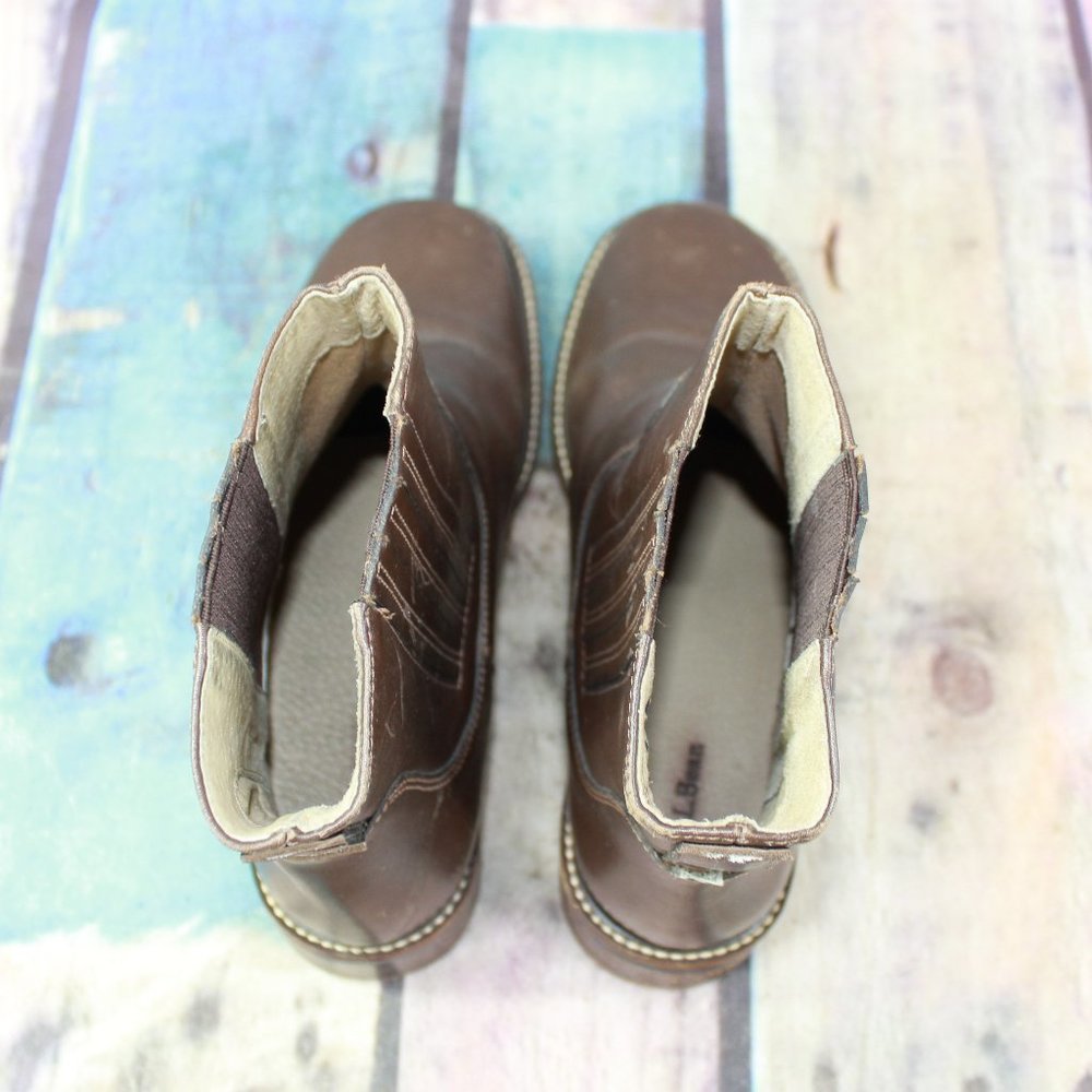 LL Bean Women's Brown Leather Ankle Chelsea Pull on Ankle Boots Brazil Made 7 M - Picture 6 of 9